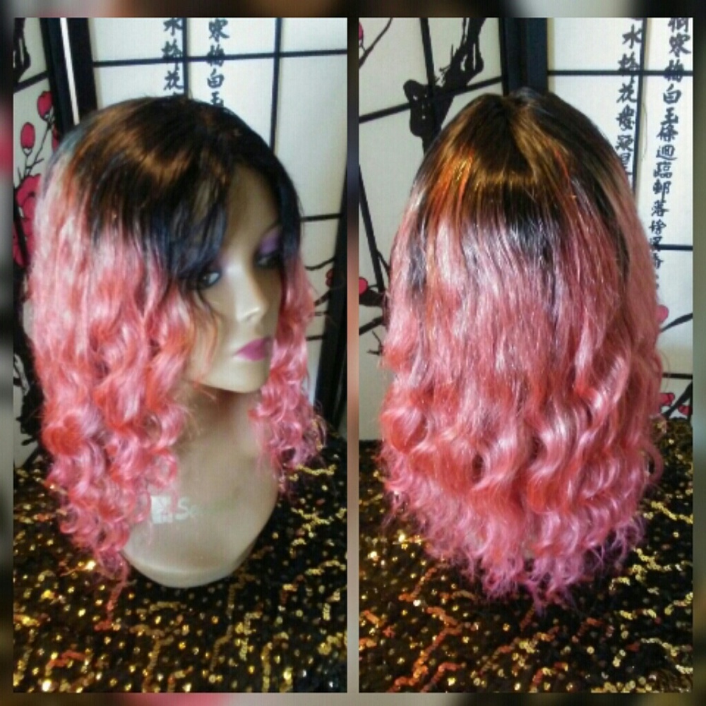 Rose blonde Brazilian human ombre hair wig